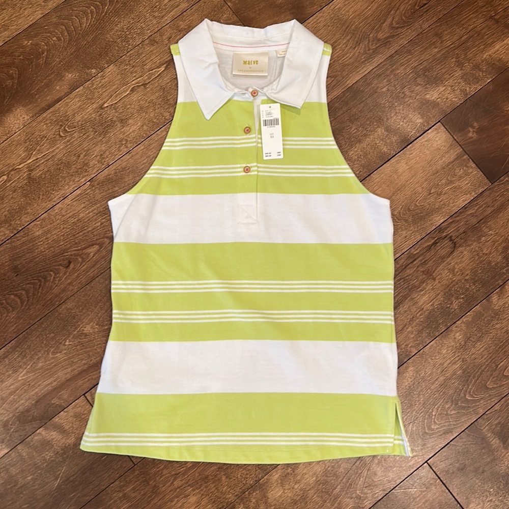 NWT Anthropologie women’s racerback lime green and white sleeveless polo - XS